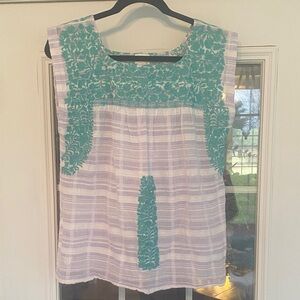 J Marie Teal & White 100% Cotton Top. Size M. Beautiful!